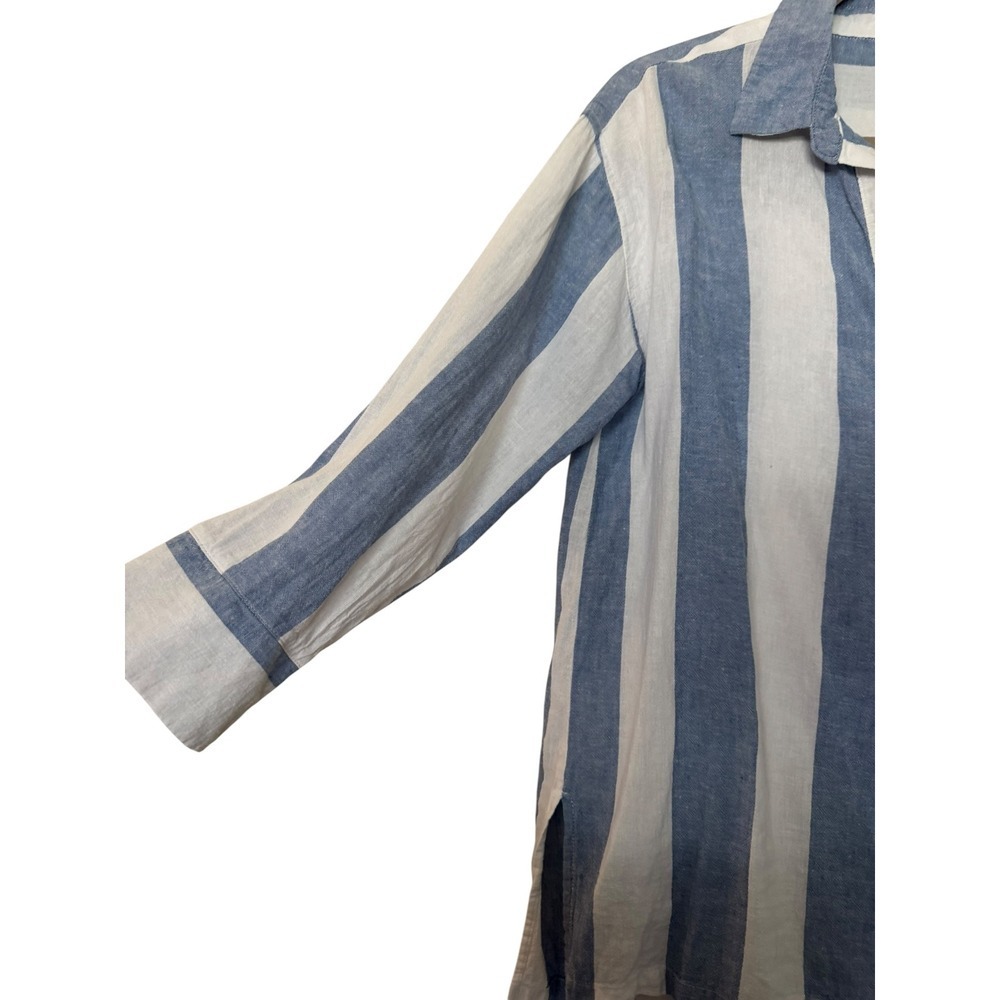 Old Navy Blue White Striped Linen Blend Tunic Popover Long Sleeve Shirt M Beach - Picture 7 of 11